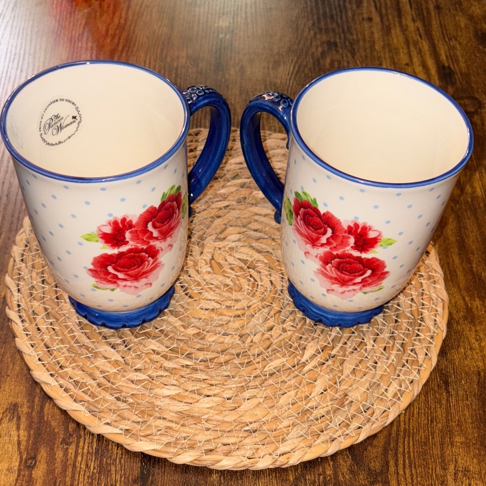 Pioneer Woman Heritage Floral Blue and White Ceramic Mugs 18oz. Set of 2  NWT